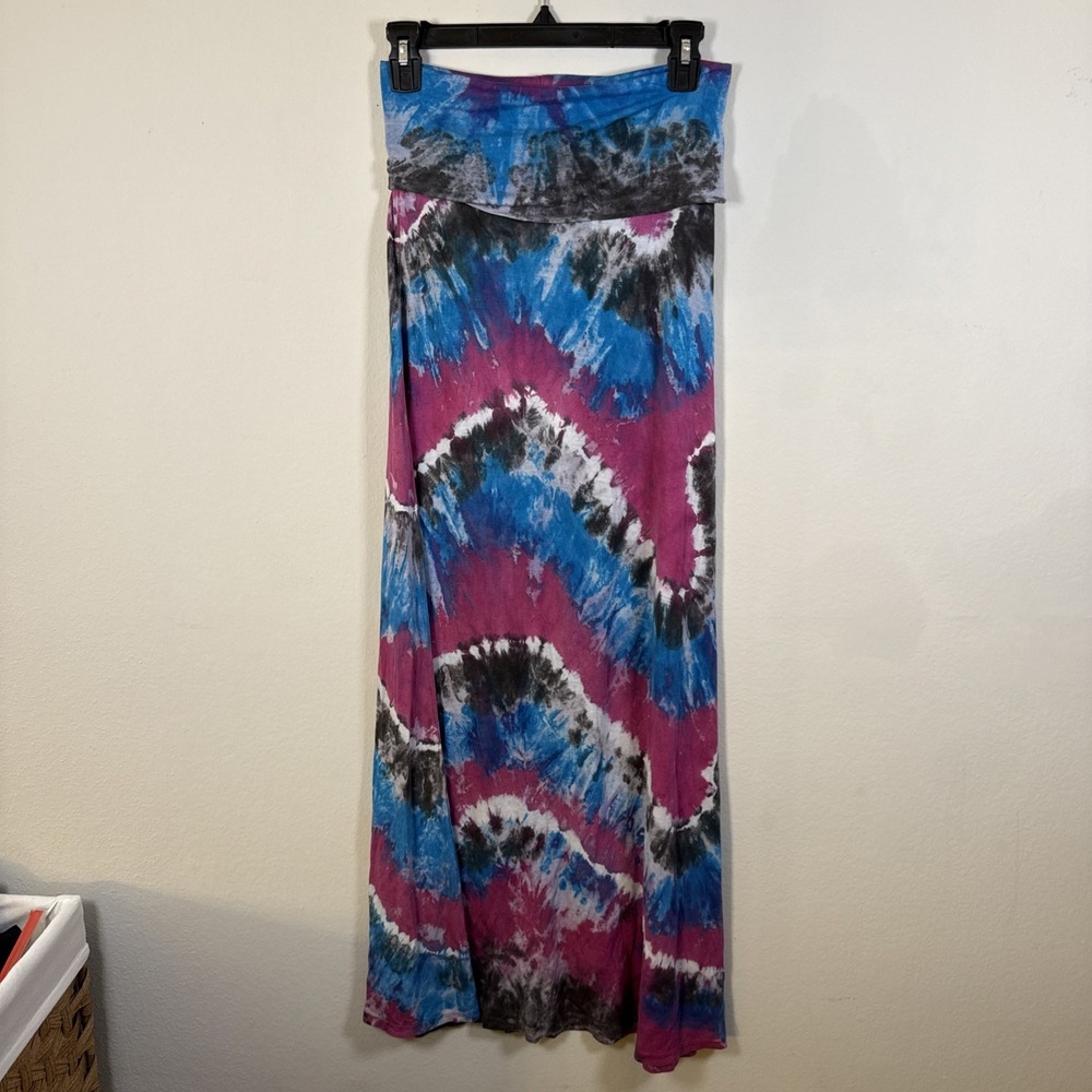 Billabong AFTER NIGHT Purple Multicolor Tie-Dyed Elastic Waist Boho Maxi Skirt S